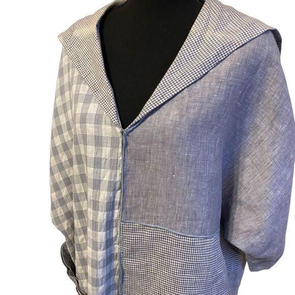 Moonlight Y&S Fashion Linen Tunic M Gray Plaid Oversized Boho Lagenlook Artsy - Picture 4 of 11